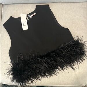 Black Feather-Embellished Top